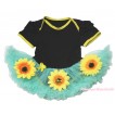 Black Baby Bodysuit Summer Sunflowers Aqua Blue Pettiskirt JS4566